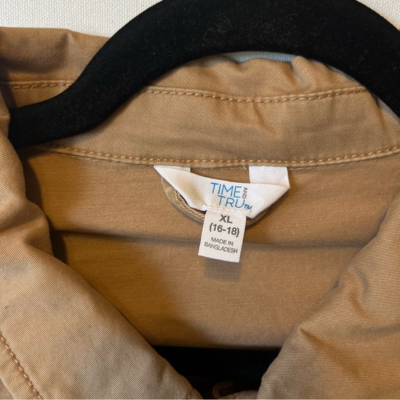 Time and Tru Utility cargo jacket XL 16 18 Cinch drawstring waist Beige Cotton - Picture 4 of 9